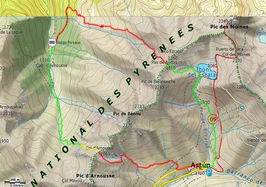 Mapa ruta circular hacia las cabañas de Aronuosse