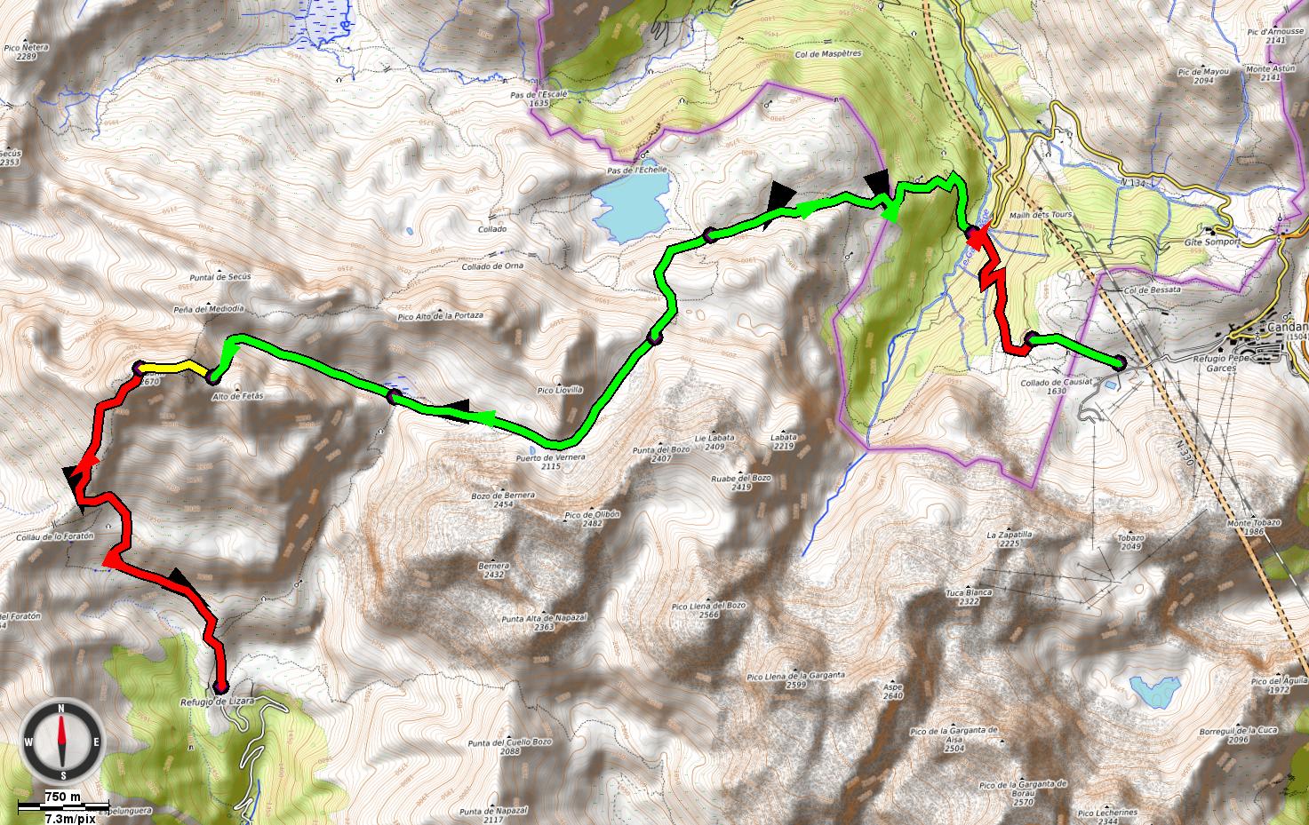 Mapa día 01: Candanchú - Bisaurín - Lizara
